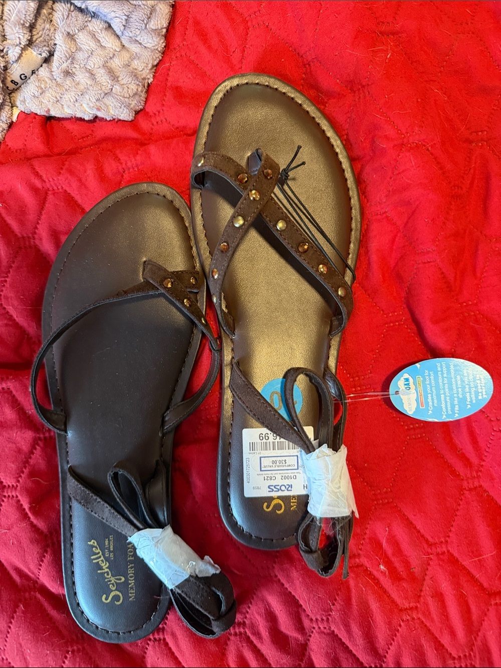 Seychelles Brown Studded T-Strap Sandals